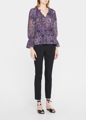 Bari Floral-Print Eyelet Blouse