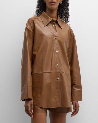 Barissa Leather Button-Front Shirt