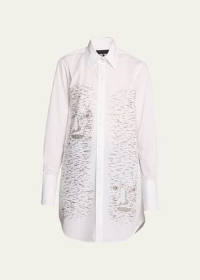 Bark Man Long Classic Button-Front Shirt with Crystal Embellishment