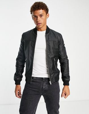 Barneys Originals leather bomber jacket in black