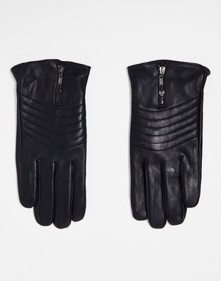 Barneys Originals leather gloves with zip detailing in black