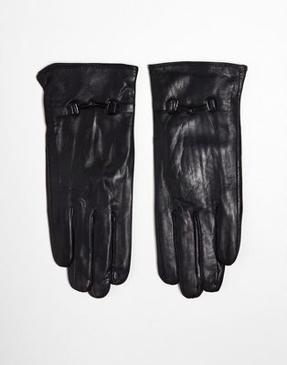Barney's Originals real leather gloves with gold buckle detailing in black