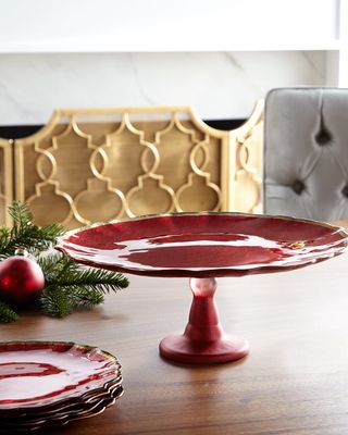 Baroque Glass Red Cake Platter