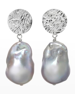 Baroque Pearl Earrings with Sterling Silver Hammered Top