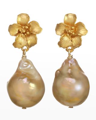 Baroque Pearl Earrings with Vermeil Flower, Limited Edition