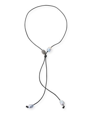 Baroque Pearl Leather Lariat Necklace