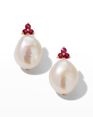 Baroque Pearl Ruby Cluster Earrings