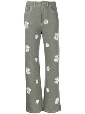 Barrie floral-detail knitted trousers - Green