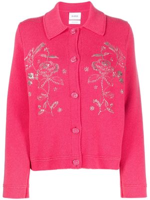 Barrie floral-embroidered beaded cardi-coat - Pink