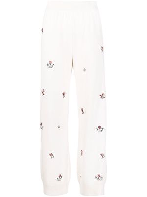 Barrie floral-embroidered cashmere trousers - White