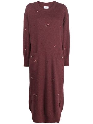 Barrie floral-embroidery cashmere dress - Red