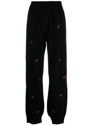 Barrie floral-embroidery cashmere trousers - Black