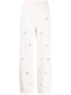 Barrie floral-embroidery cashmere trousers - Neutrals