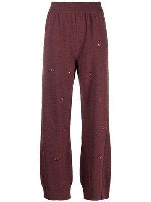 Barrie floral-embroidery cashmere trousers - Red