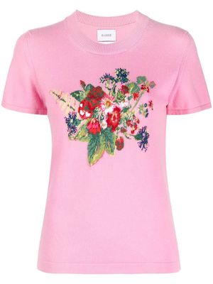 Barrie floral intarsia-knit short-sleeve jumper - Pink