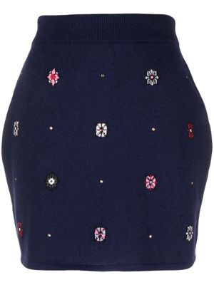 Barrie floral-motif cashmere-cotton straight skirt - 245 BLUE
