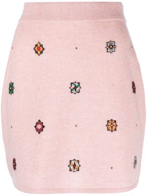 Barrie floral-motif cashmere-cotton straight skirt - Pink