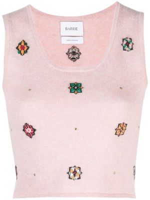 Barrie floral-motif cropped knitted top - Pink