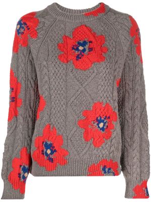 Barrie floral-pattern cashmere jumper - Grey