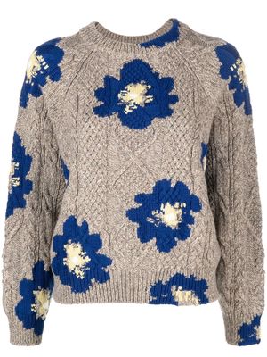 Barrie floral-print cashmere jumper - Blue