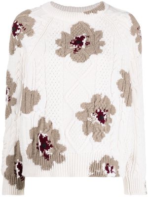 Barrie floral-print cashmere jumper - White