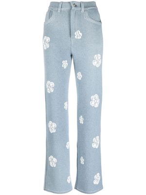 Barrie floral-print cashmere-knit trousers - Blue