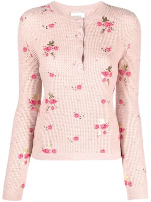 Barrie floral-print waffle-knit jumper - Pink