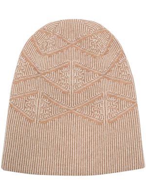 Barrie monogram motif cashmere beanie hat - Brown