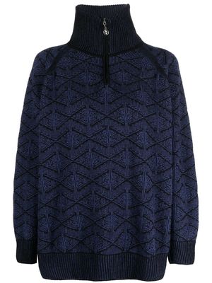 Barrie monogram-pattern zip-neck jumper - Blue
