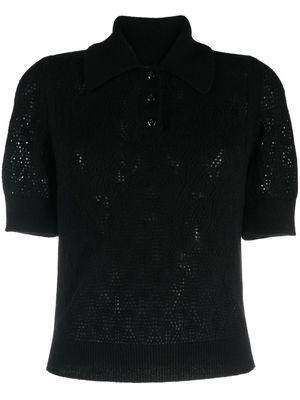 Barrie pointelle-knit cashmere polo top - Black