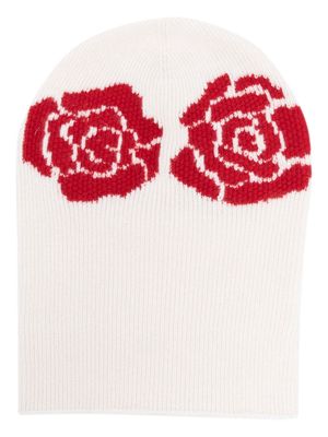 Barrie rose-embroidered crochet beanie - White