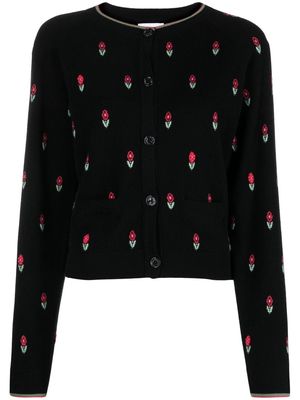 Barrie rose-patterned intarsia knit cardigan - Black