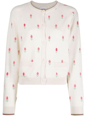Barrie rose-patterned intarsia knit cardigan - Neutrals