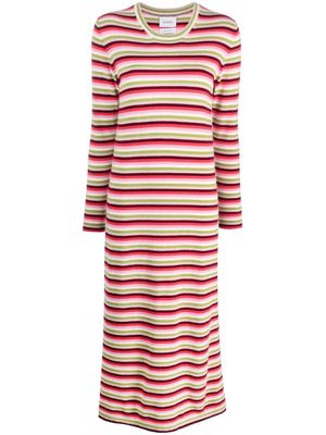 Barrie striped round-neck cashmere midi dress - Pink