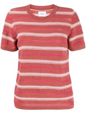 Barrie striped short-sleeve knitted top - Red