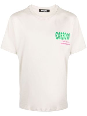 BARROW beaded smiley face-print cotton T-shirt - Neutrals