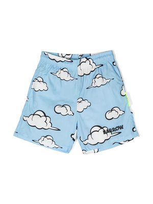 BARROW cloud-print track shorts - Blue