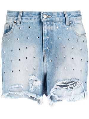 BARROW crystal-embellished denim shorts - Blue