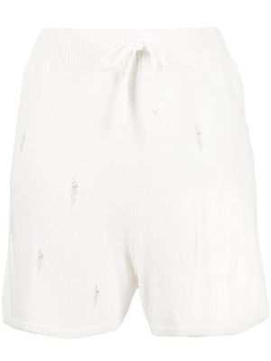 BARROW distressed-effect knit shorts - White