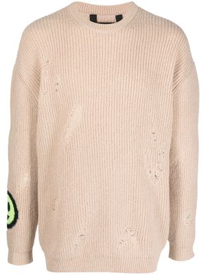 BARROW distressed intarsia-knit logo jumper - Neutrals