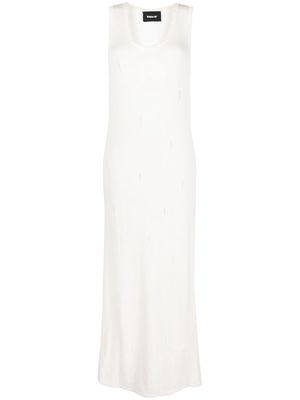 BARROW distressed knitted maxi dress - White