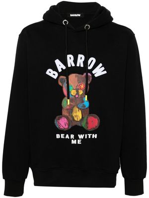BARROW flocked-logo bear-print hoodie - Black