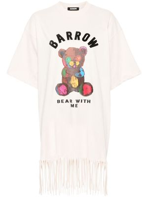BARROW flocked-logo fringed T-shirt - Neutrals