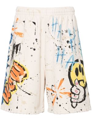 BARROW graffiti-print cotton track shorts - Neutrals