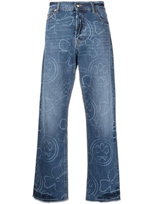 BARROW graphic print denim jeans - Blue