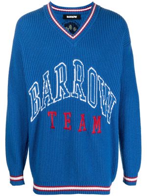 BARROW intarsia-logo V-neck jumper - Blue