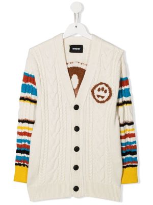 Barrow kids cable-knit striped cardigan - White