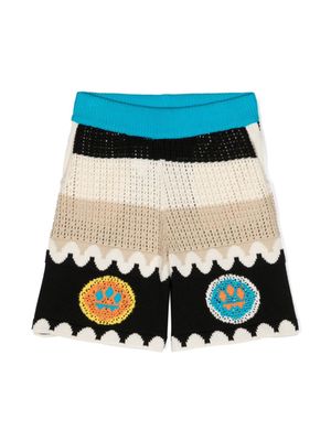 Barrow kids colour-block crochet-knit shorts - Neutrals