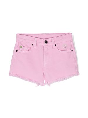 Barrow kids embroidered-logo frayed-hem shorts - Pink