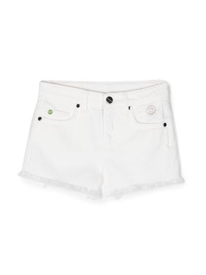 Barrow kids embroidered-logo frayed-hem shorts - White